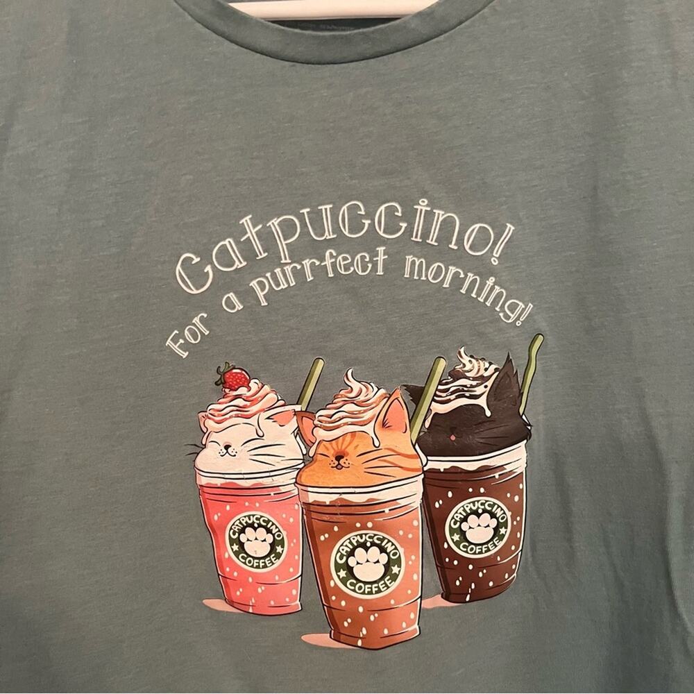 SHEIN Catpuccino Cats & Coffee Tee Shirt Short Sleeves Women's Size XL